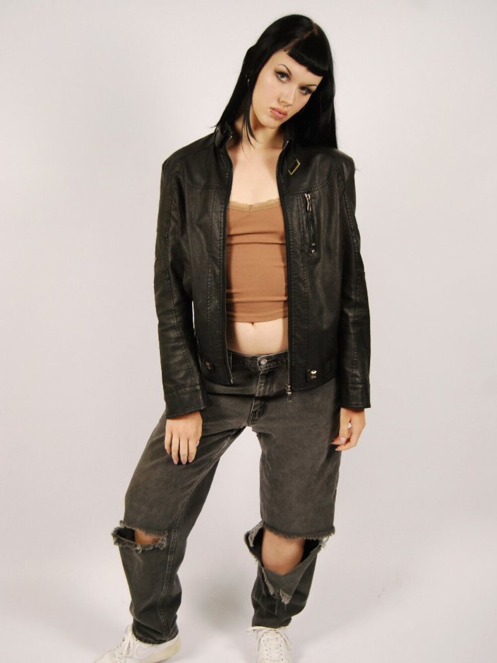 Y2K Moto Leather Jacket (M) medium black vintage womens alternative biker silver